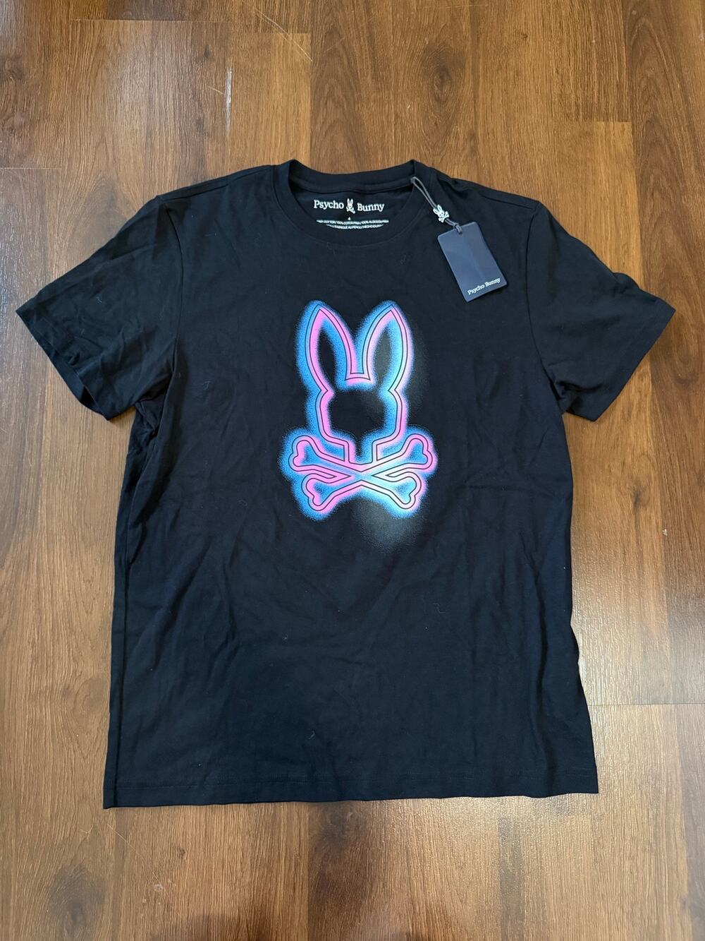 Psycho Bunny NWT Andros Graphic T-Shirt Black Neon Sz 4 (Small) Pima Cotton